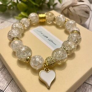 Heart Charmed Golden clear Crackle Crystal 12 mm with gold and cz accents